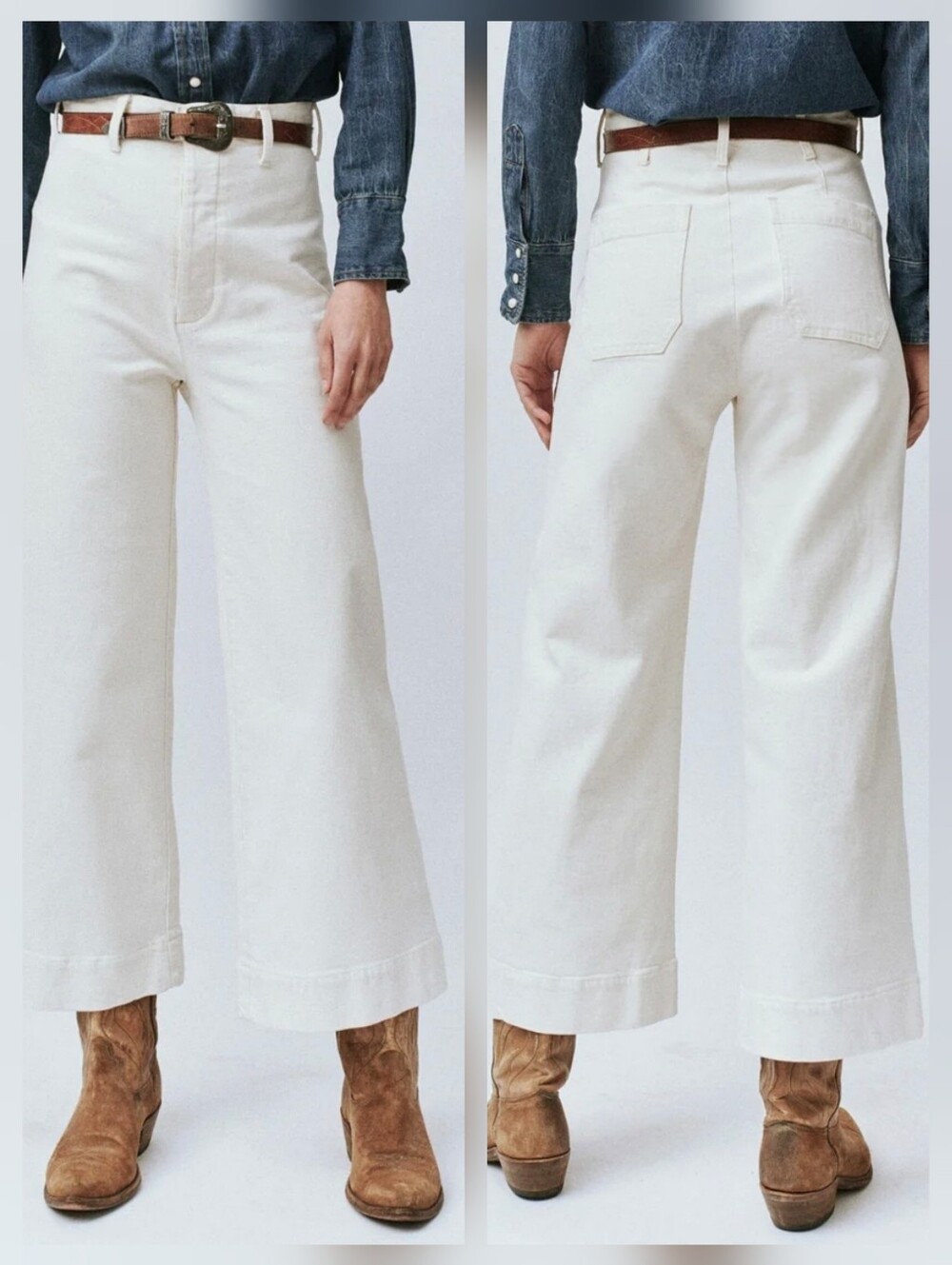 THE GREAT. The Seafair Wide Leg Jean Vintage Stone High Rise Wide Leg Made USA